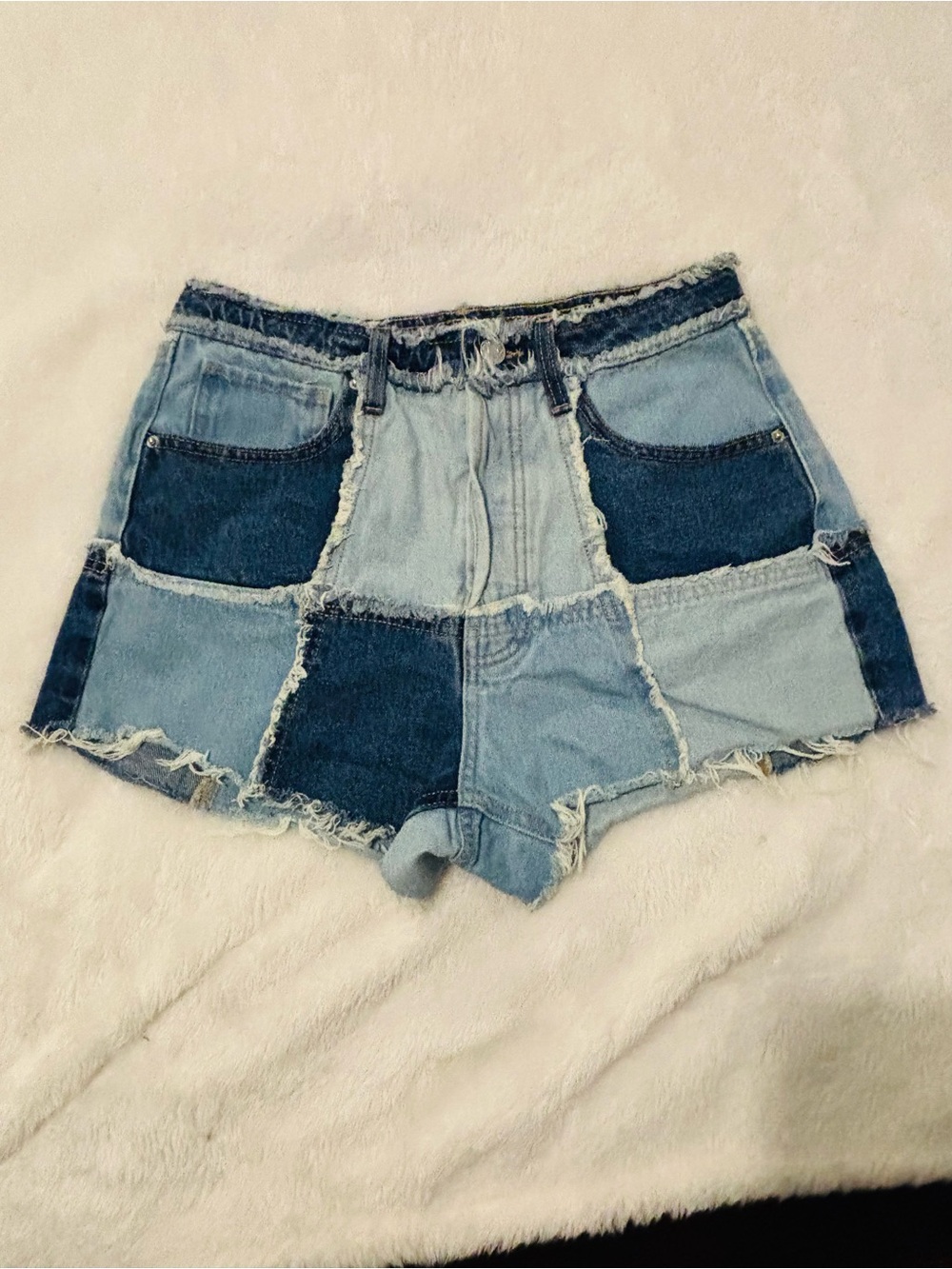 wild fable Two-Tone Patchwork Denim Shorts - Light & Dark Blue